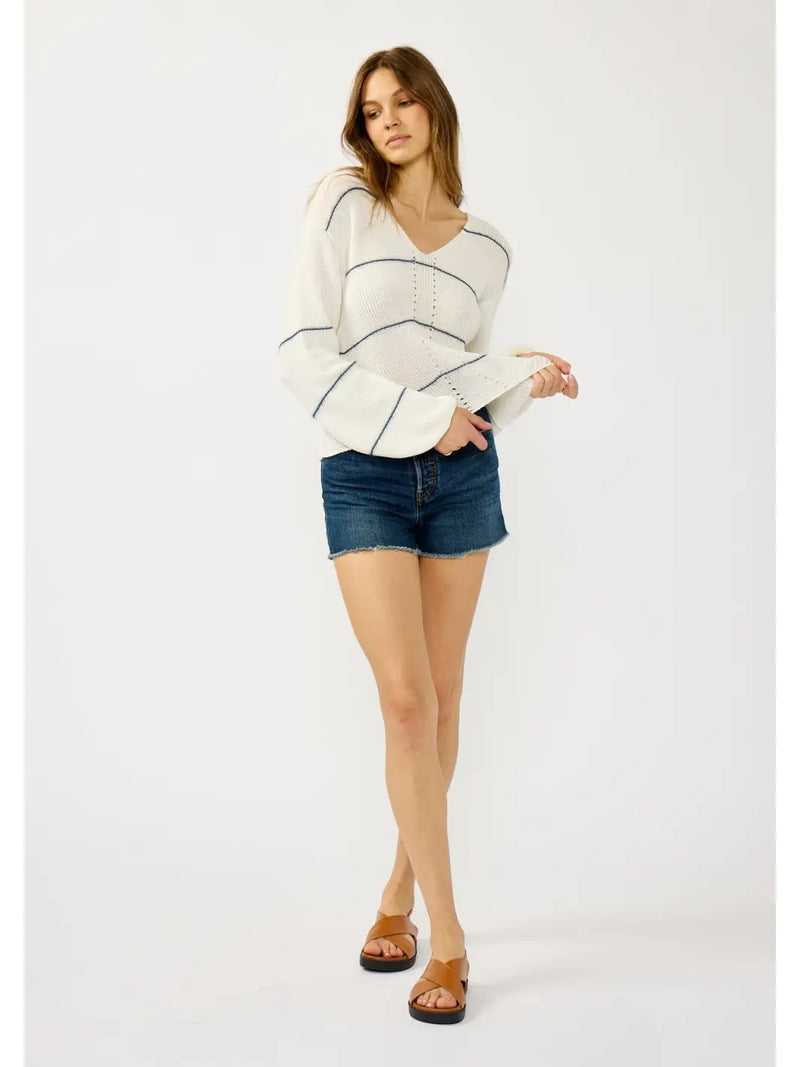 V Neck Fuzzy Stripe Sweater