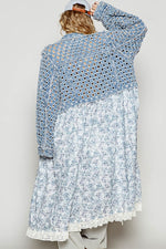 Vintage washed textured long woven denim shirt