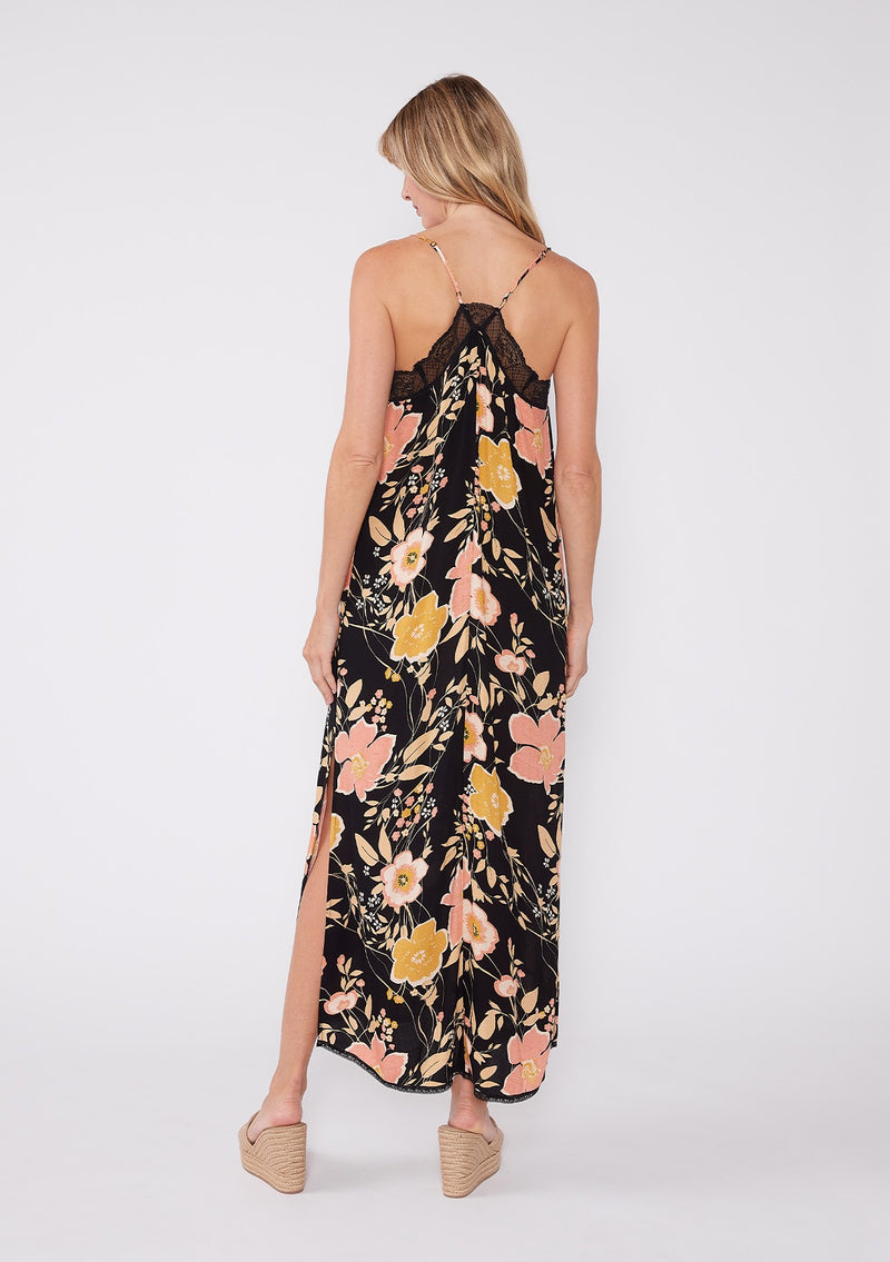 Floral Lace Trim Racerback Maxi Dress