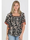 Square Neck Kimono Sleeve Printed Blouse