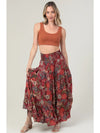 Tiered A Line Smocked Waist Printed Maxi Skirt