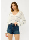 V Neck Fuzzy Stripe Sweater