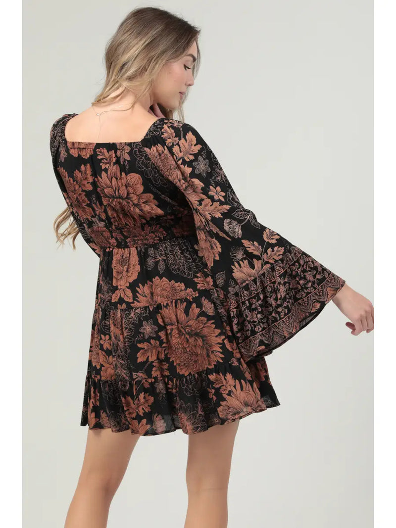 Wide Sleeve V Neck Smocked Waist Short Dress