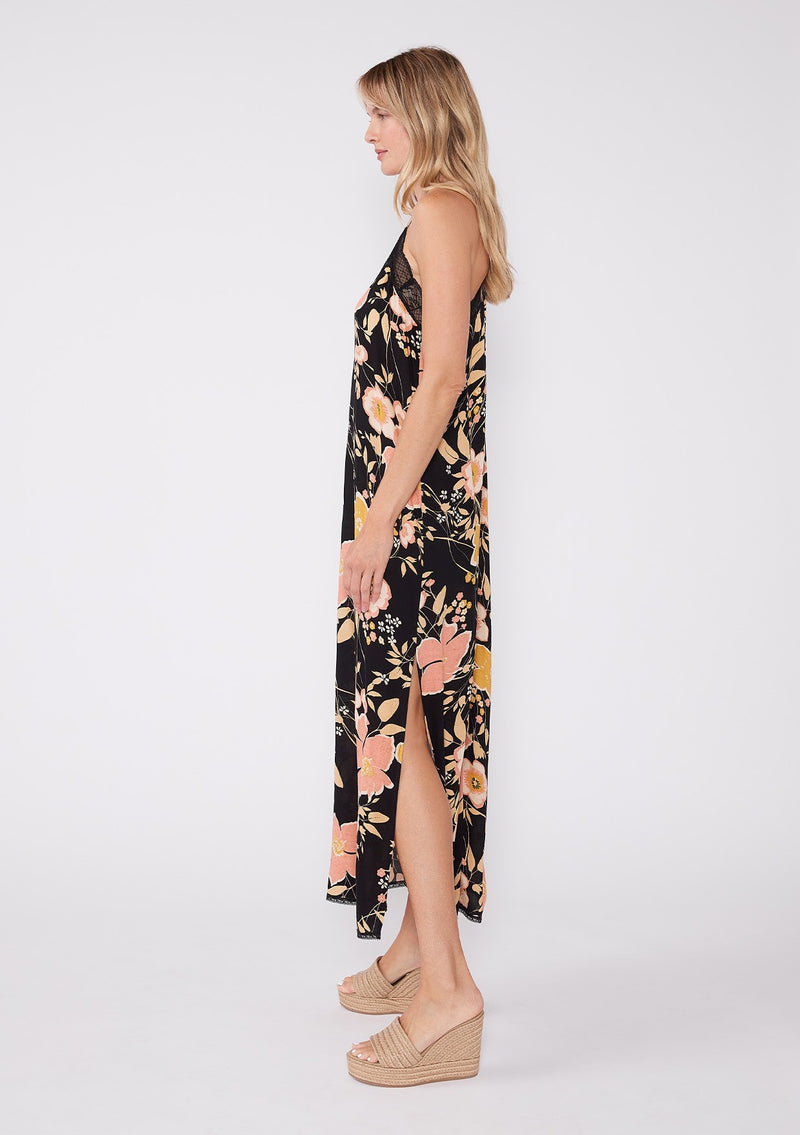 Floral Lace Trim Racerback Maxi Dress