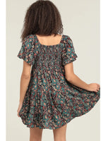 Lace Trim Short Sleeve Printed Dress