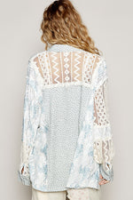 Vintage washed printed knit crochet contrast shirt