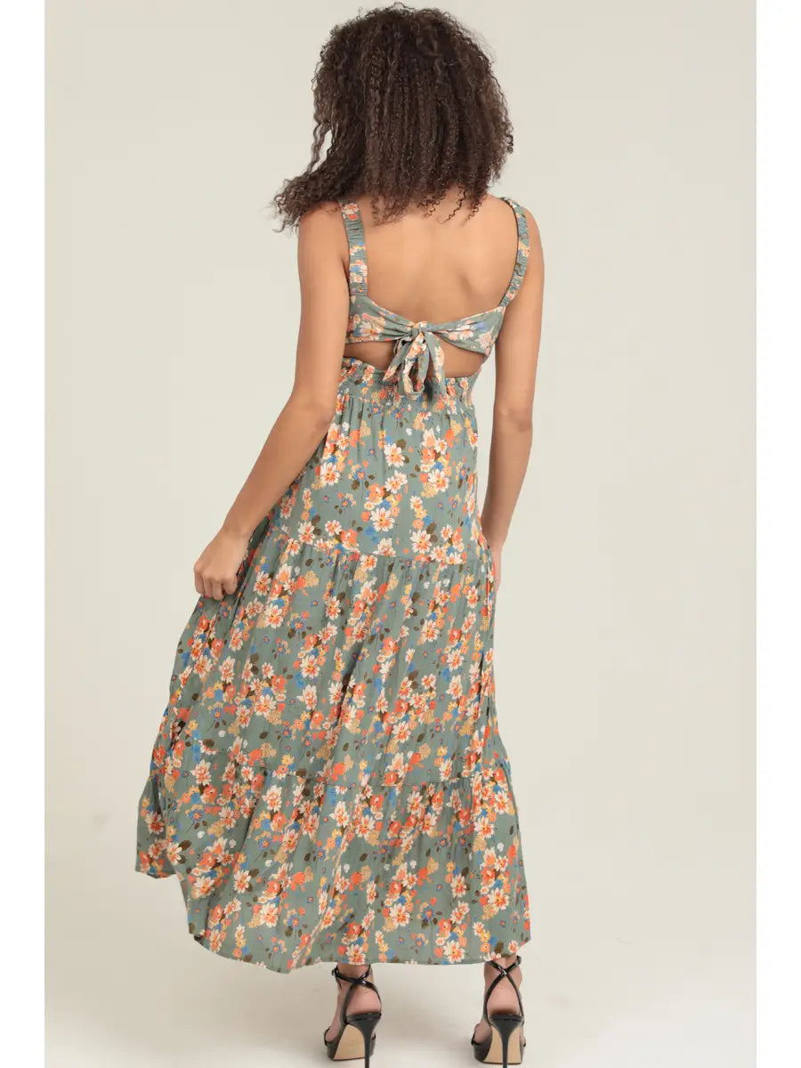 V Neck Tie Back Maxi Tank Dress