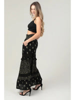 Twin Print Lace Trim Maxi Skirt with Pockets
