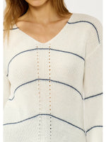 V Neck Fuzzy Stripe Sweater