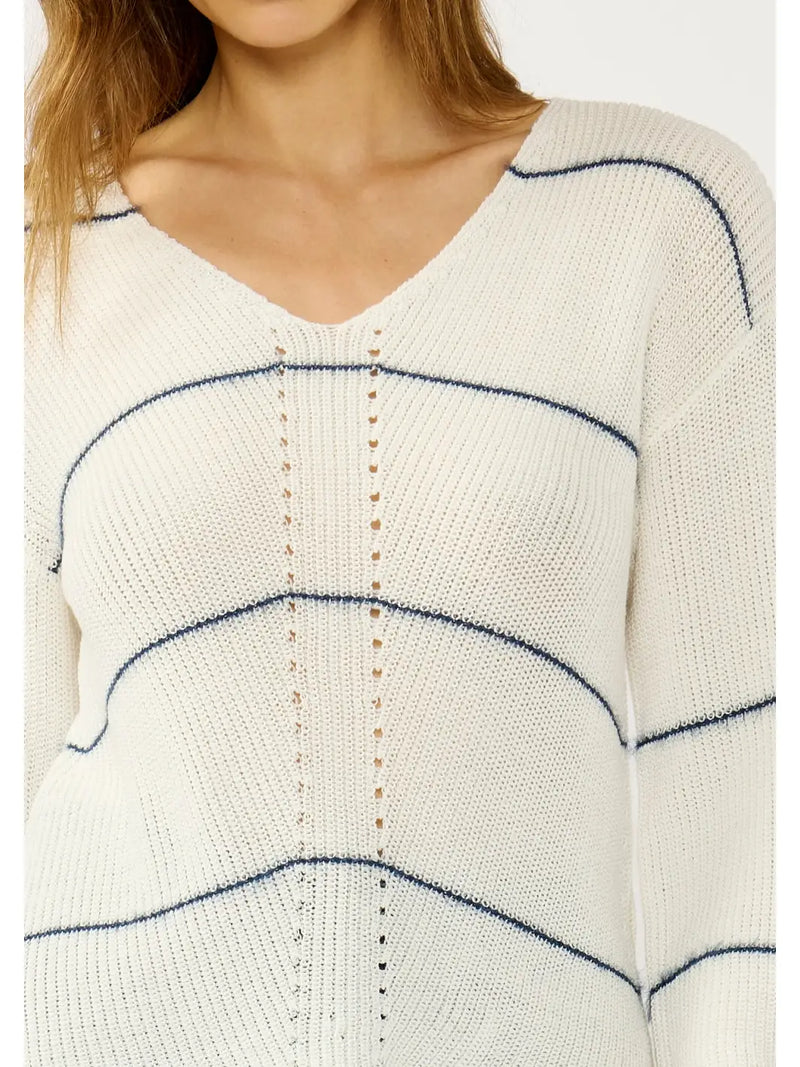 V Neck Fuzzy Stripe Sweater