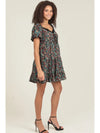 Lace Trim Short Sleeve Printed Dress