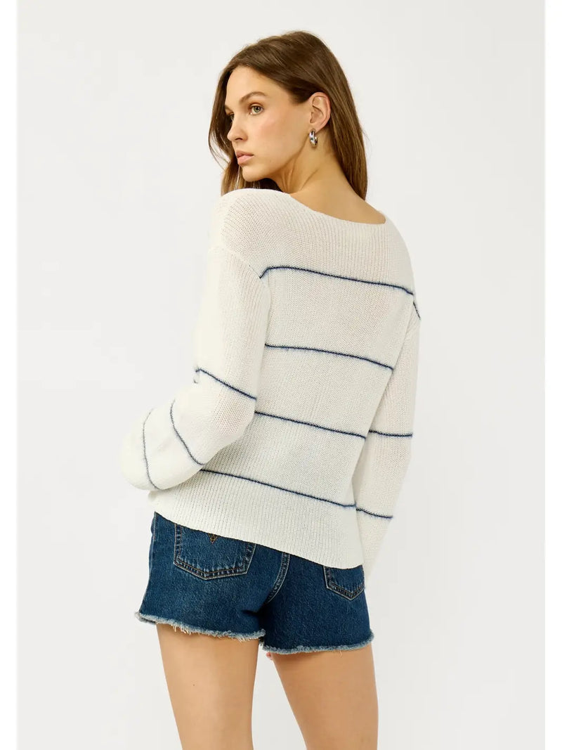 V Neck Fuzzy Stripe Sweater