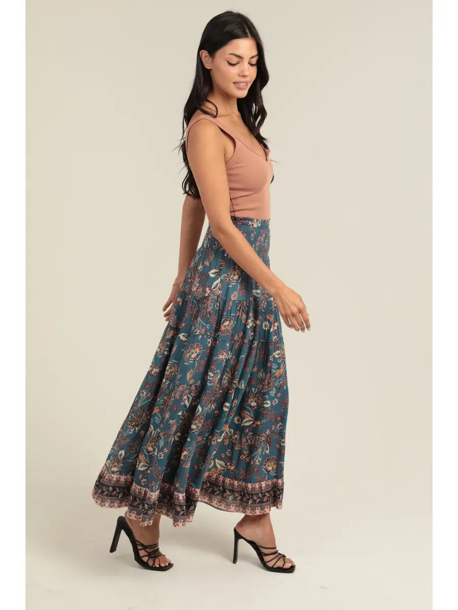 Smocked Waistband A Line Maxi Skirt
