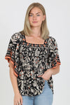 Square Neck Kimono Sleeve Printed Blouse