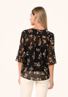 Sheer Floral Half Sleeve Button Down Blouse