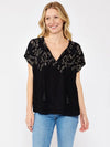 Embroidered Sleeve Tie Neck Blouse