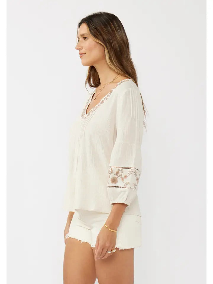 Embroidered V-Neck Blouse
