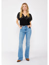 Embroidered Sleeve Tie Neck Blouse