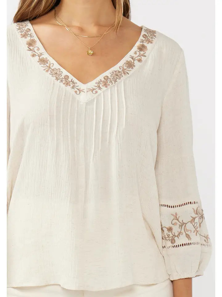 Embroidered V-Neck Blouse