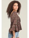 V Neck Lace Trim Bell Sleeve Blouse