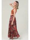 Tiered A Line Smocked Waist Printed Maxi Skirt