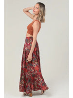 Tiered A Line Smocked Waist Printed Maxi Skirt