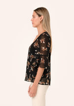 Sheer Floral Half Sleeve Button Down Blouse