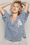 Deep Denim Vintage washed short sleeve front pocket top