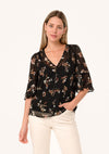 Sheer Floral Half Sleeve Button Down Blouse