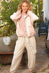 Rose/Pink Cut sew multi fabric hooded button down shacket
