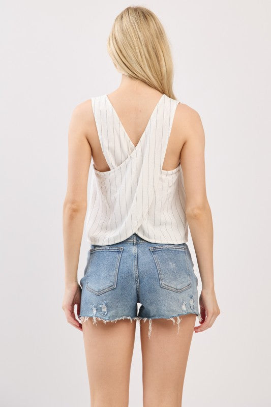 Square Neck Sleeveless Back Surplice Top