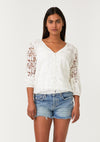 Crochet Lace 3/4 Sleeve Button Front Top