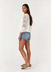 Crochet Lace 3/4 Sleeve Button Front Top