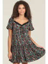 Lace Trim Short Sleeve Printed Dress
