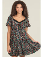 Lace Trim Short Sleeve Printed Dress