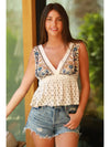V Neck Lace Trim Tie Back Tank Top