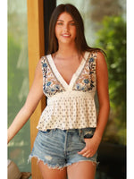 V Neck Lace Trim Tie Back Tank Top