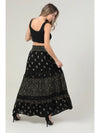 Twin Print Lace Trim Maxi Skirt with Pockets