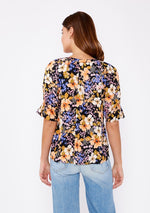 Split V-Neck Smocked Sleeve Top