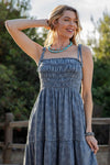 smocked top denim camisole dress