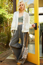 Cream Cut sew multi fabric hooded button down shacket
