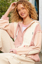Rose/Pink Cut sew multi fabric hooded button down shacket