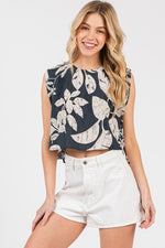 PRINT SLEEVELESS SIDE TIE AND SLIT DETAILED TOP