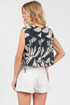 PRINT SLEEVELESS SIDE TIE AND SLIT DETAILED TOP